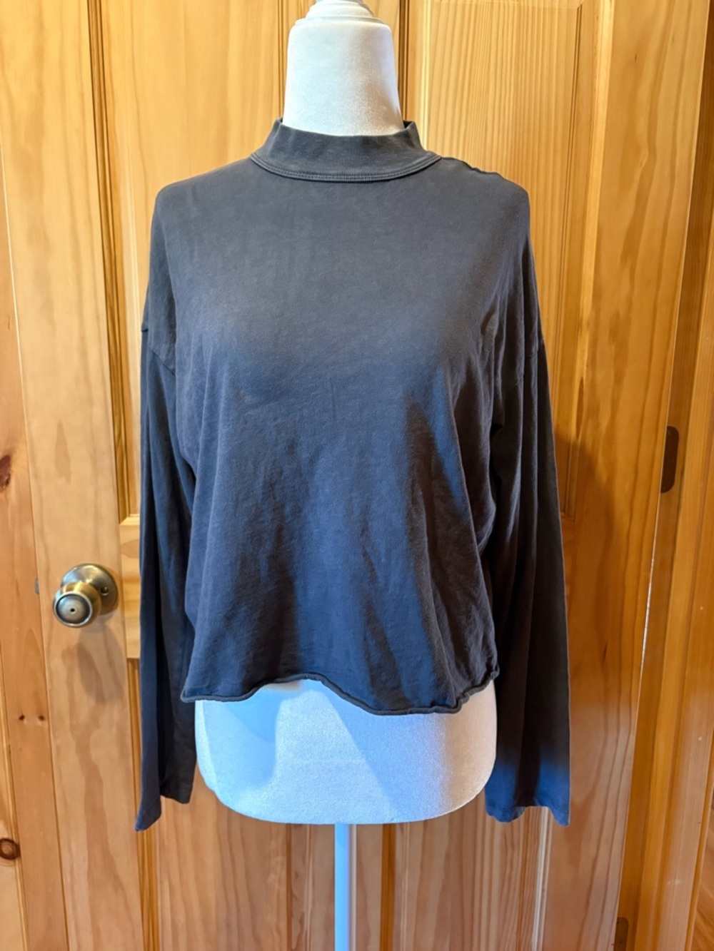 Aerie Washed Black Long-Sleeve Mock Neck Crop Top XS
